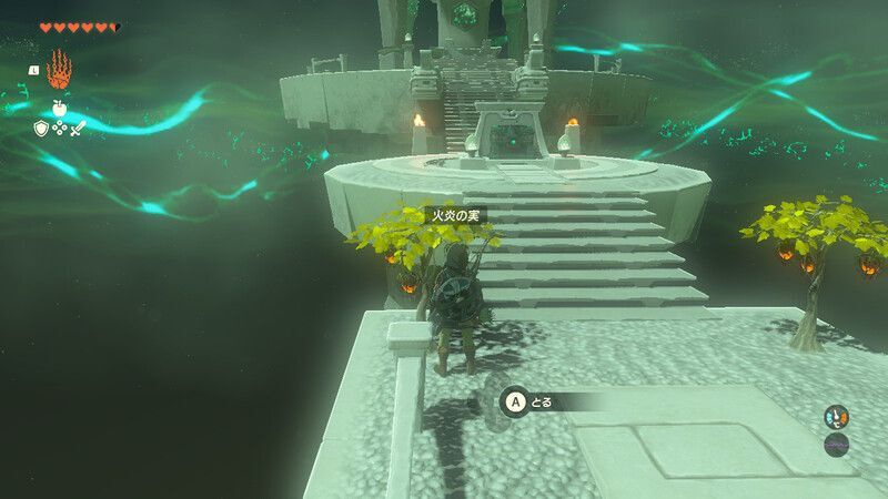 「火炎の実」と「木の矢」を拾う