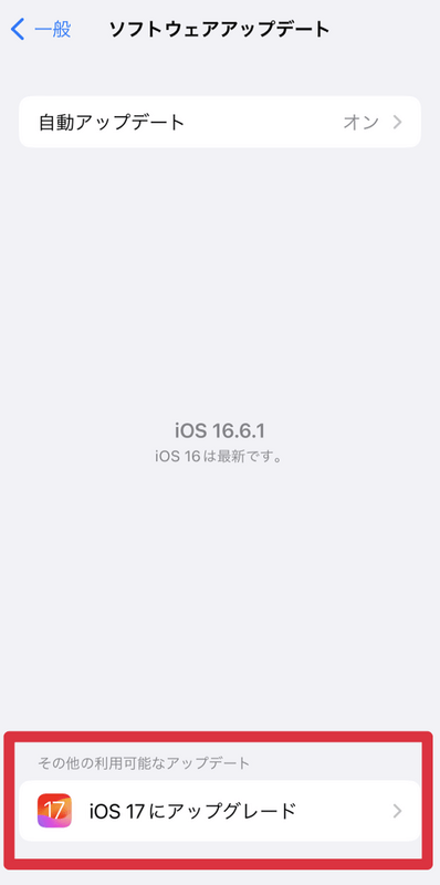 ソフトウェアアップデート画面