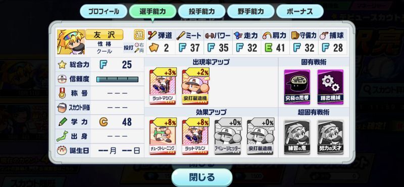 PSR友沢の選手能力