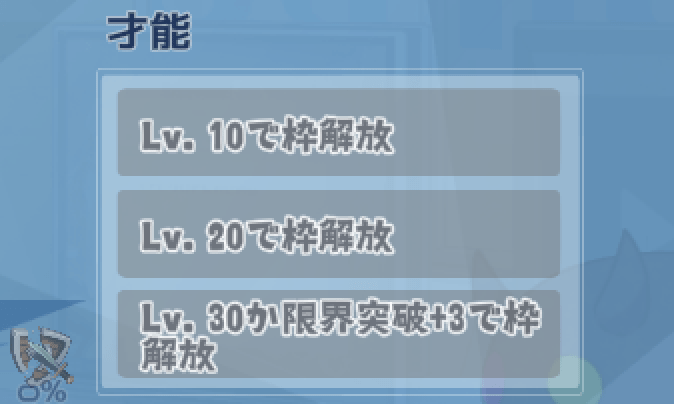 一定レベルの到達で解放