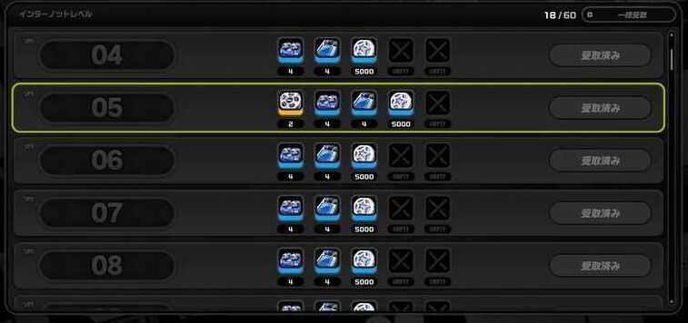 インターノットレベル報酬で入手
