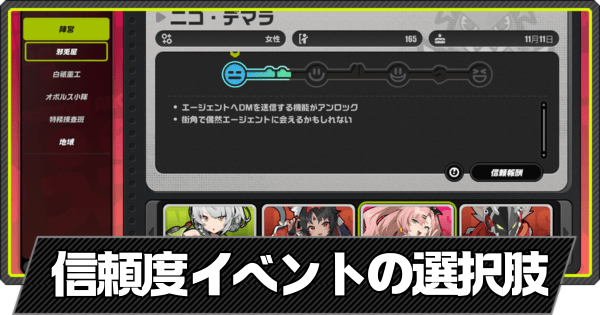信頼イベントの選択肢一覧
