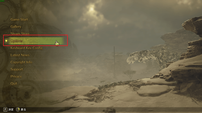 オプションを開く