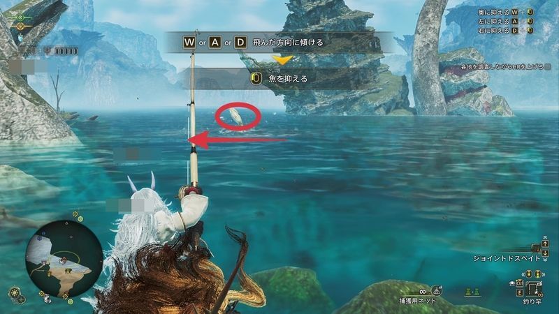 大物釣り、飛んだ方向に傾ける・魚を抑える