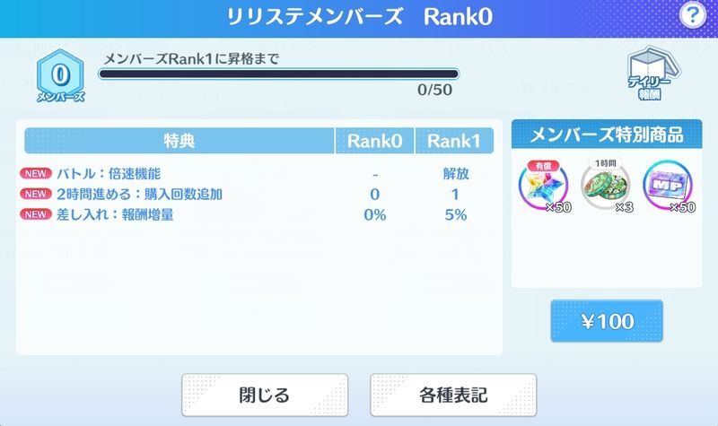 リリステメンバーズRank1で解放