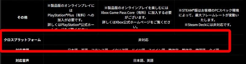 クロスプレイ非対応