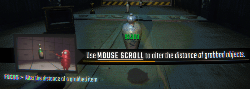 Use MOUSE SCROLL to alter the distance of grabbed objects.
