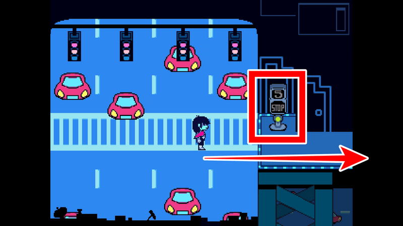 信号のボタンを押して車を止める1