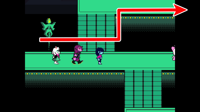 ベルトコンベヤーを使って上の通路を進む