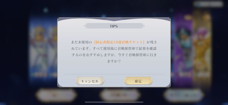 「召喚保管庫へ」を押した際に表示される画面