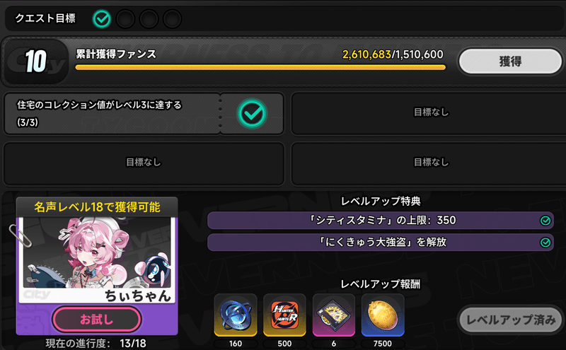 シティ名声レベル