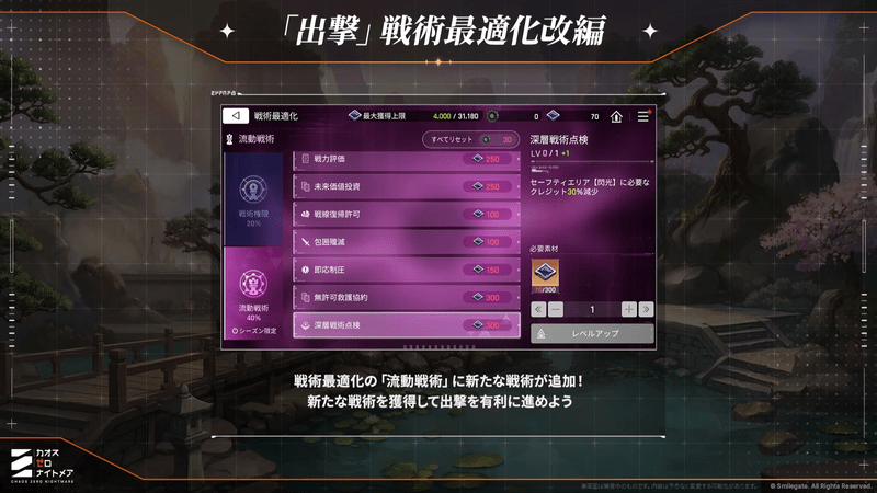「出撃」戦術最適化の改編