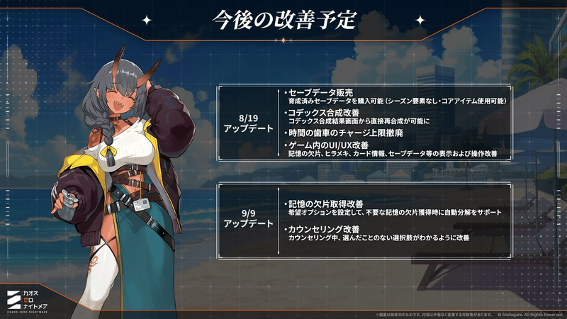 今後の改善予定