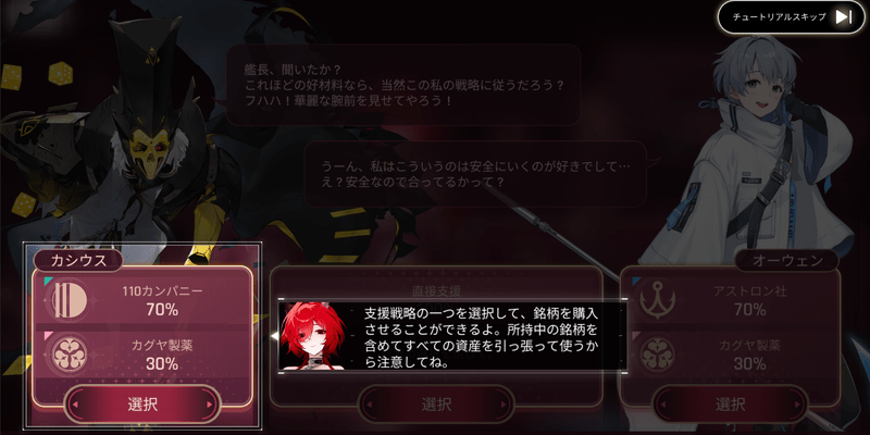 支援戦略で他キャラに取引を任せる