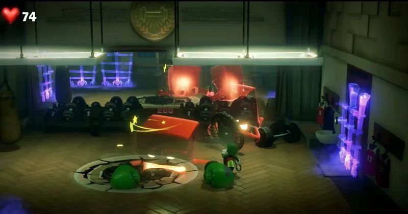 おもりをグローブのオバケに当てる