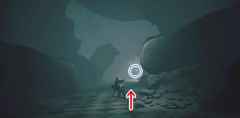 落下した先を上方向に歩いていく