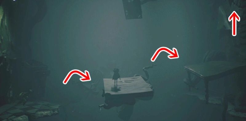 つかみジャンプで足場を渡ってはしごを登る