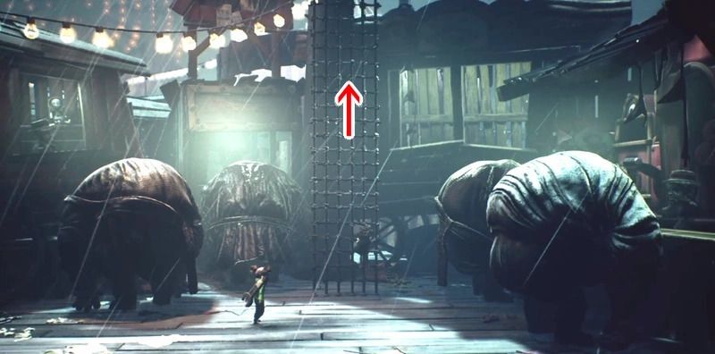 巨体たちに触れずに網を登る