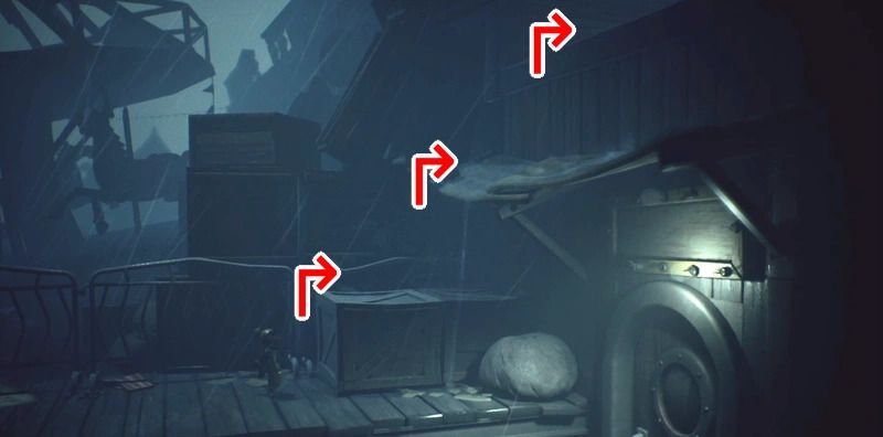 右方面へ進み、星扉の横の荷箱から屋根上へ