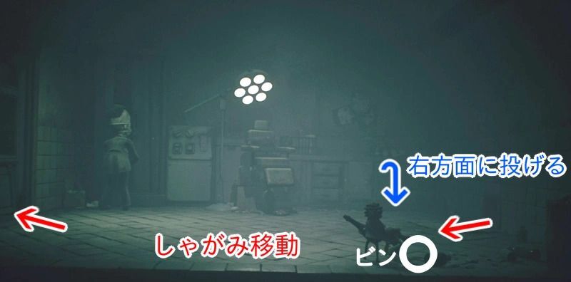 階段奥の部屋で敵を誘導してやり過ごす