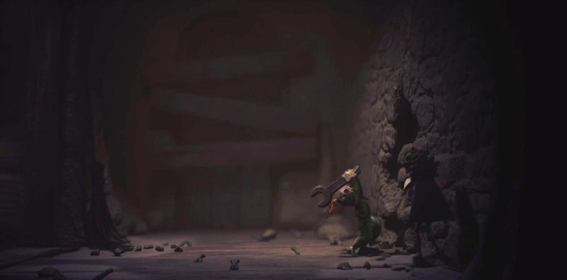 風の気流を傘で昇った先の岩壁をスパナで壊す