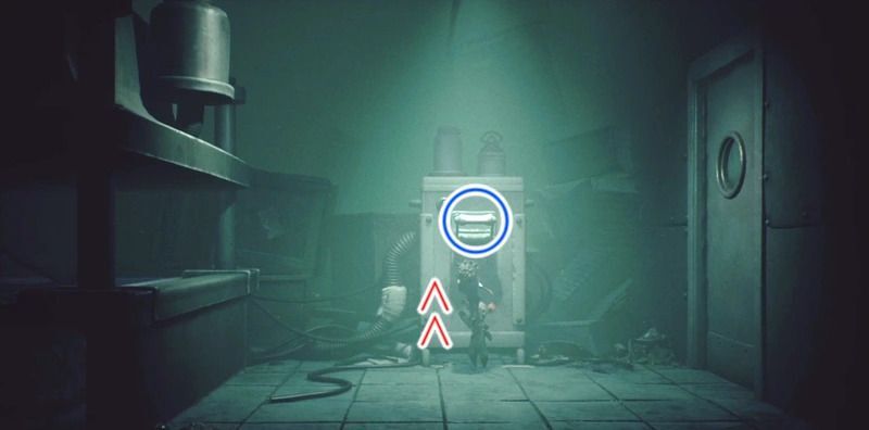 障害物を越えた先のレバーを下げてプレス機を起動