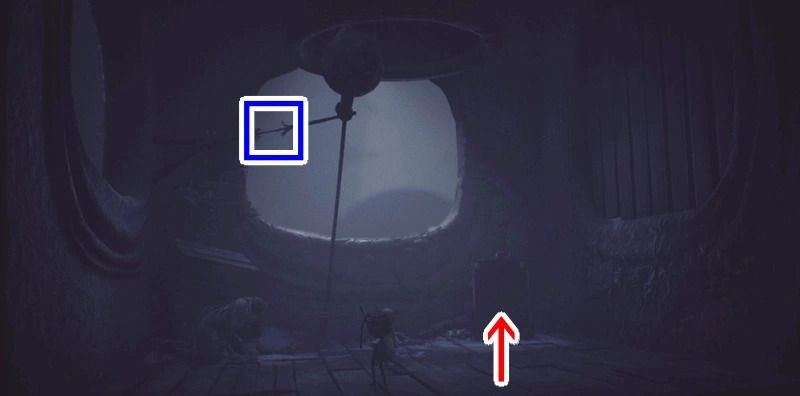 ロープを弓で撃った後、右上のケースに入って隠れる