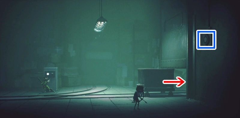 画面手前側の右壁にあるスイッチを弓矢で撃つ