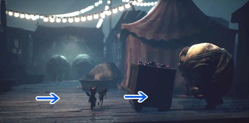 荷車を引っ張り、巨体をおびき寄せる