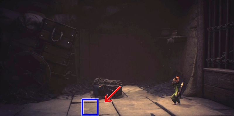 沈む床に木箱を乗せる