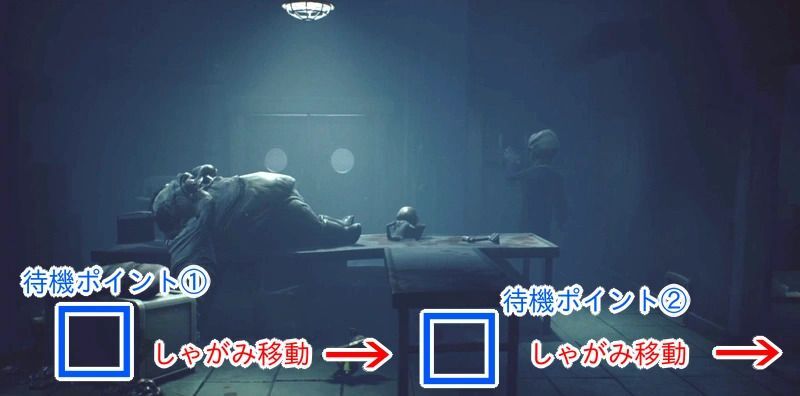 上半身の敵が肉を食べる隙に移動