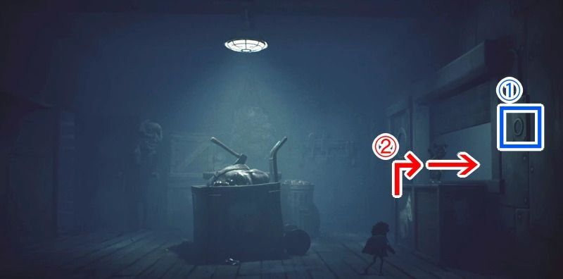 右隅にあるスイッチを弓矢で撃ち、窓を越える