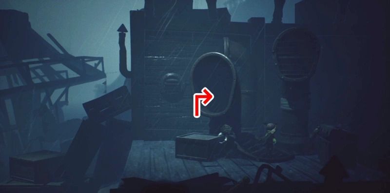 煙突の中に入り、倉庫を右へと進む