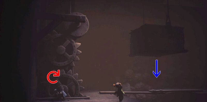 歯車のハンドルを時計回りに回して荷台を降ろす