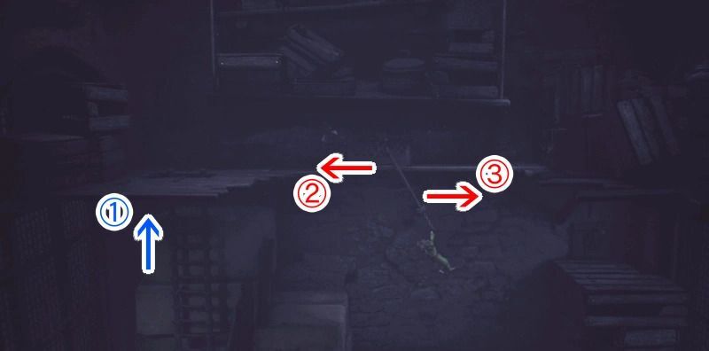 はしごの上に登り、木箱を左に引く