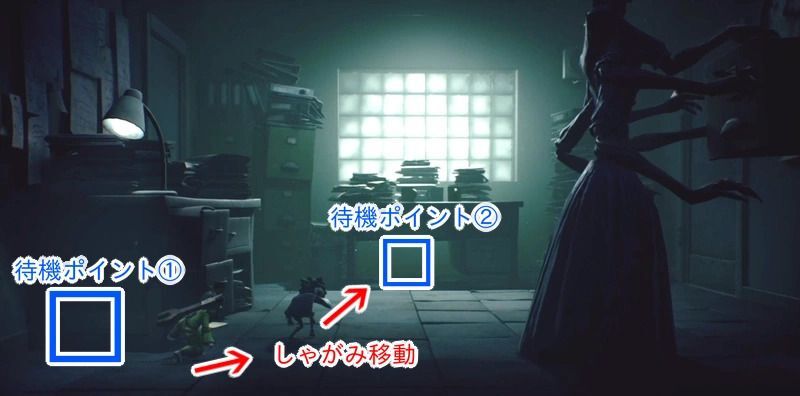 書類の部屋で工場長をやり過ごし、右の扉へ進む