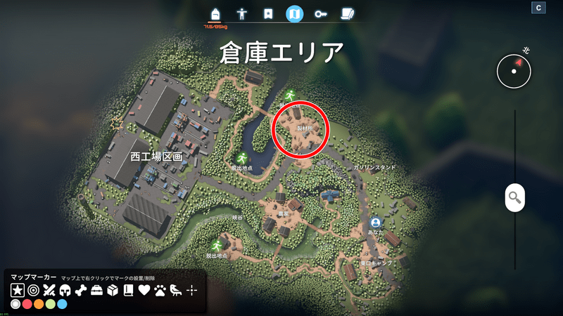 工場エリアの製材所