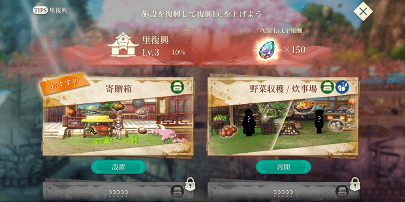 デイリーミッション達成項目に関わる施設