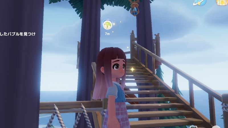 ガイドを追ってバブルを取りに行き、キャシーに報告す