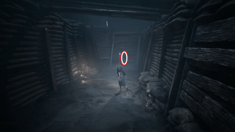 塹壕の奥にある裂け目に入る