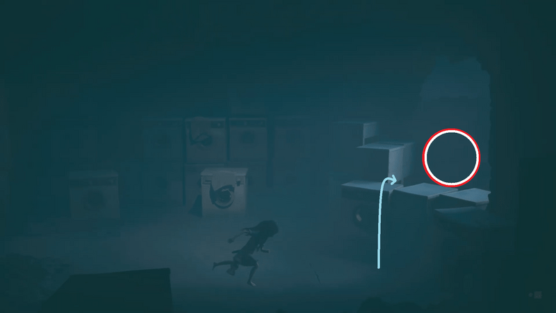 洗濯機を乗り越えて、壁の穴から外へ