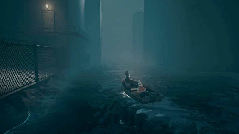 ボートで水門を通り抜ける