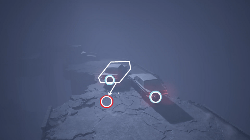 左の車を手前に引っ張る。