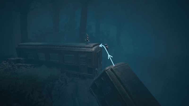 端の車両まで飛び移る