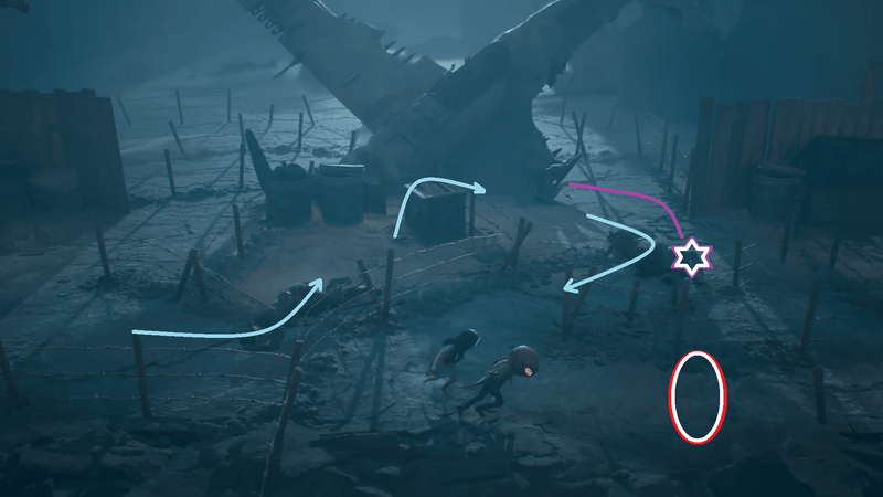 有刺鉄線地帯を進む