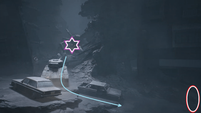 右方面に方向転換して戦車を進ませる