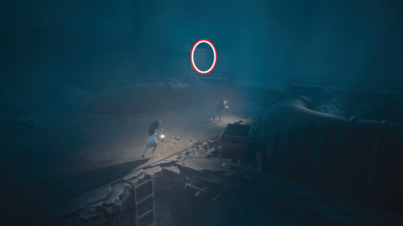 右奥の壁を相棒と協力してよじ登る