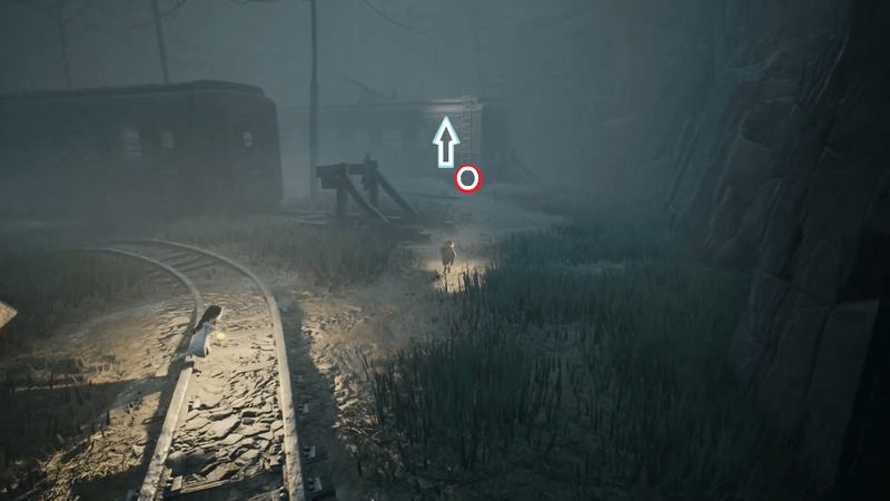 奥の車両のハシゴを登る