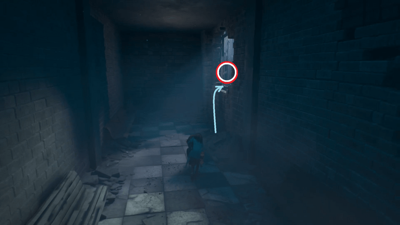 走り去った道を追って壁の穴から出る