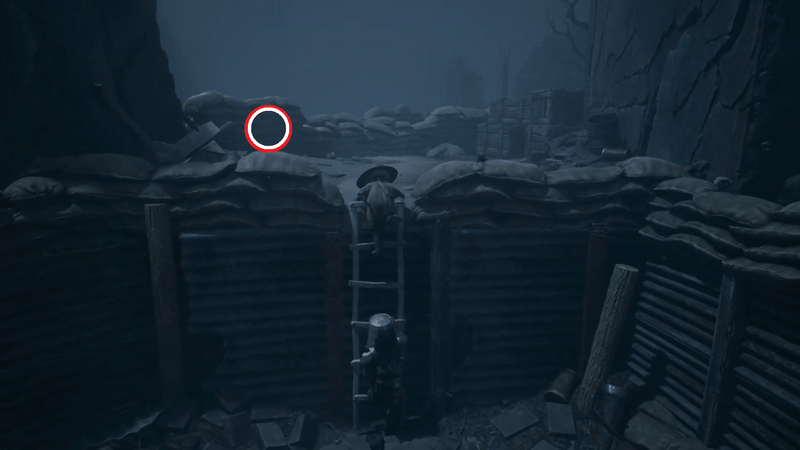 左手の土のうにしゃがみで身を隠す